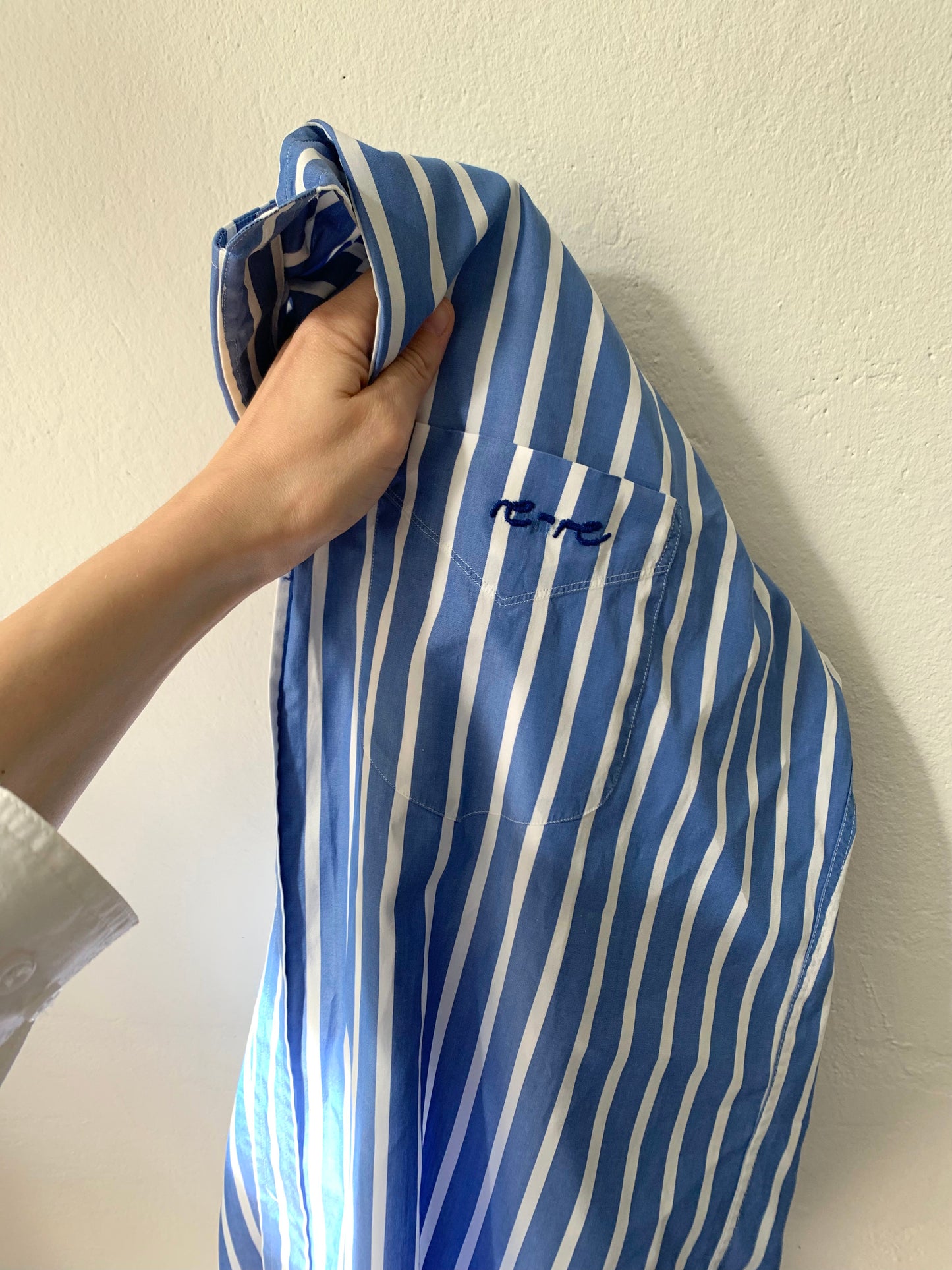 Blue Striped Shirt with Big Flower