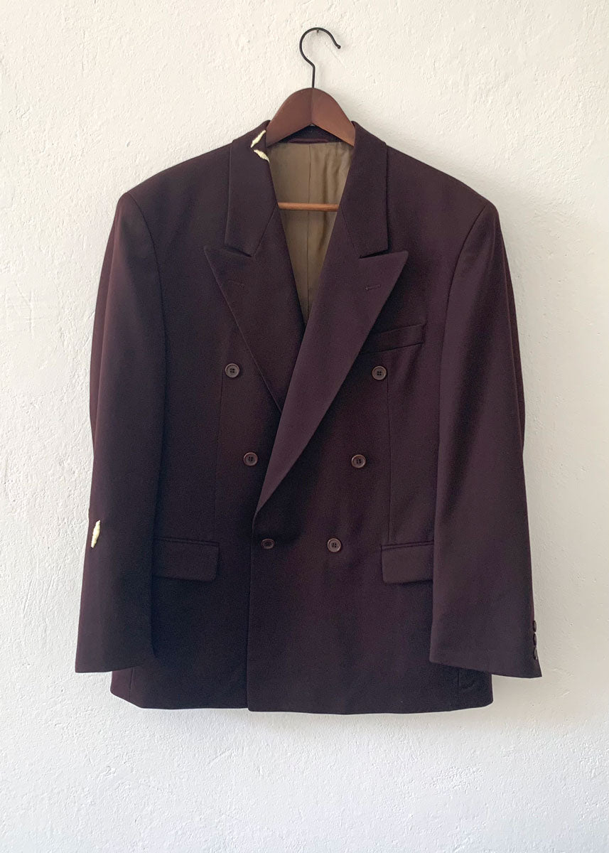burgundy double-breasted blazer