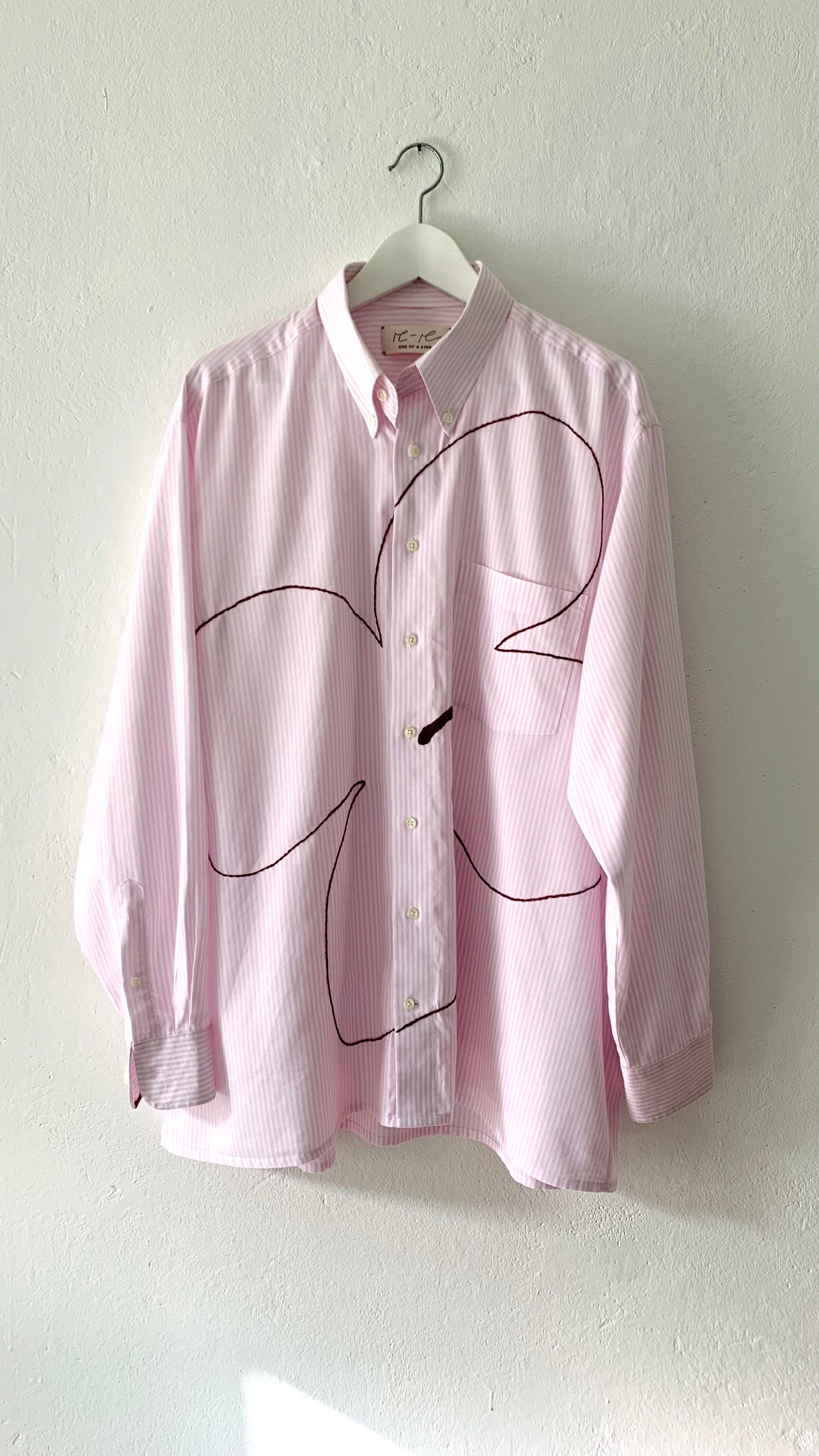 Pink Striped Shirt with Big Flower